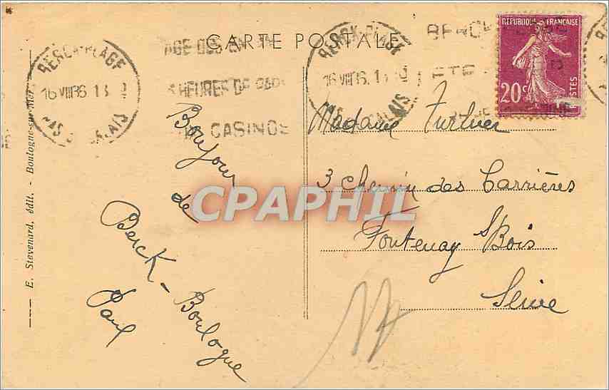 CPA Equihen P de C Aspect de la Cote vers Boulogne sur Mer  — Back
