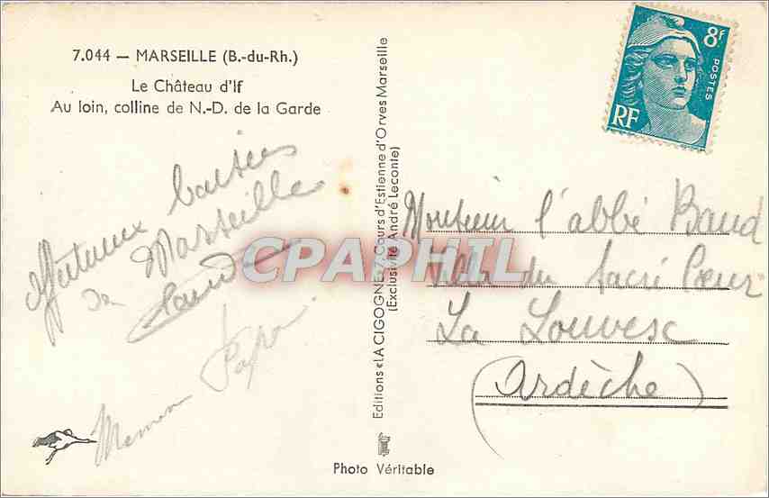 CPM Marseille B du Rh Le Chateau d'If Au loin colline de ND Garde  — Verso