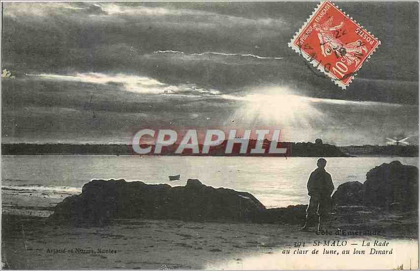 Saint-Malo — Der Hafen im Mondlicht, in der Ferne Dinard — Verleger 'Cote d'Emeraude', Nr. 101