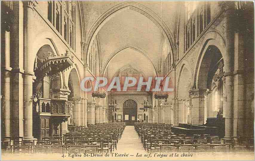 Église St-Denis de l'Estrée — La nef, l'orgue et la chaire