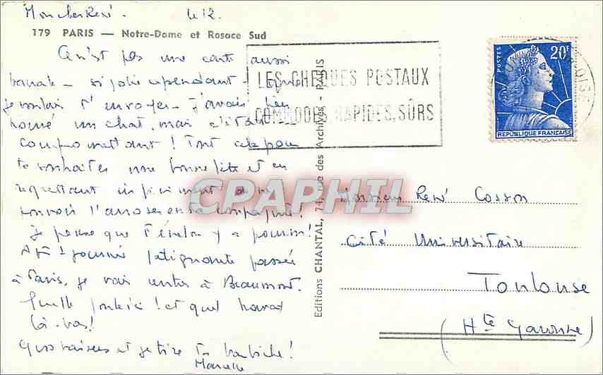 CPM Paris Notre Dame et Rosace Sud  — Verso