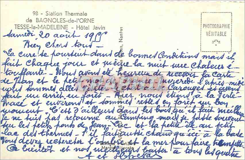CPM Bagnoles de l'Orne Tesse la Madeleine Hotel Javin  — Rückseite
