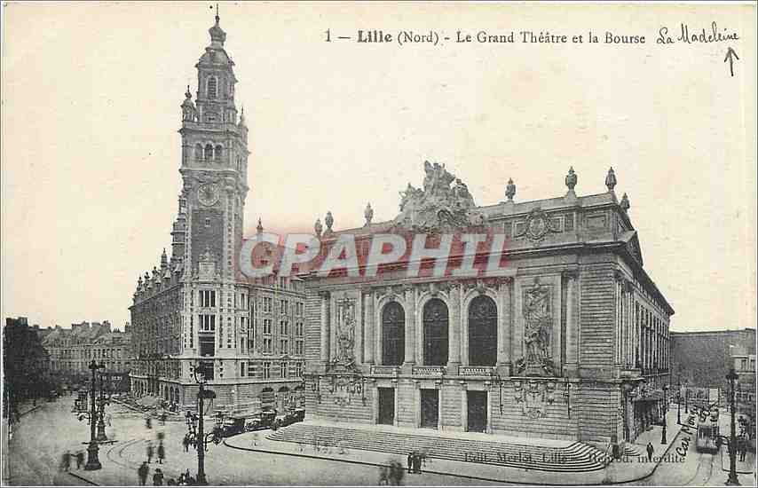 CPA Lille Nord Le Grand Theatre et la Bourse La Madeleine 