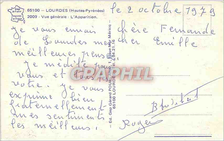 CPM Lourdes Hautes Pyrenees Vue generale L'Apparition  — Verso