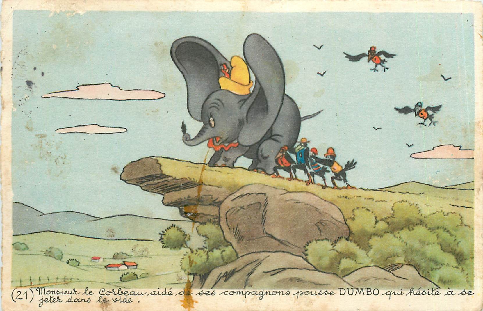 CPA Monsieur le Corbeau side du ses compagnons pousse Dumbo qui hesite a se jeter dans le Vide  Walt