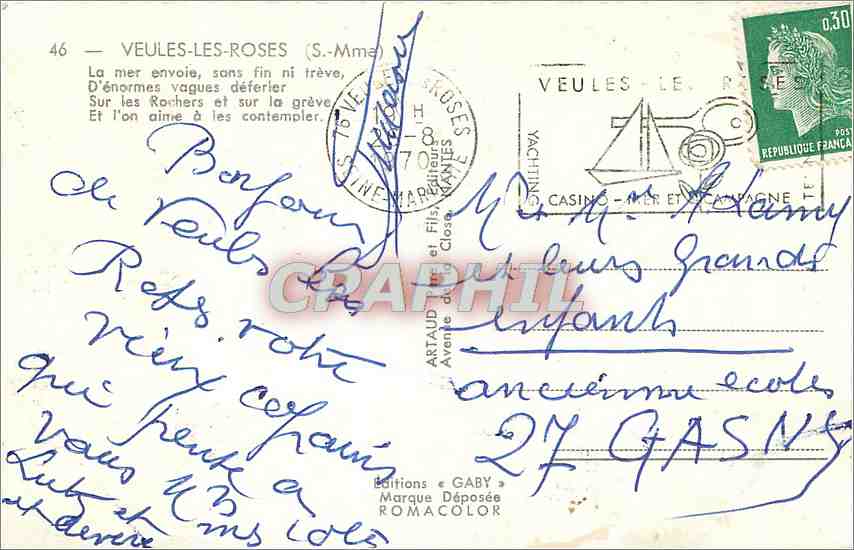CPM Veules les Roses S Mme La mer envoie sans fin ni treve  — Back