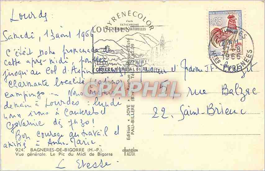 Vue générale. Le Pic du Midi de Bigorre — Édition Jovik — n° 924 — Reverso
