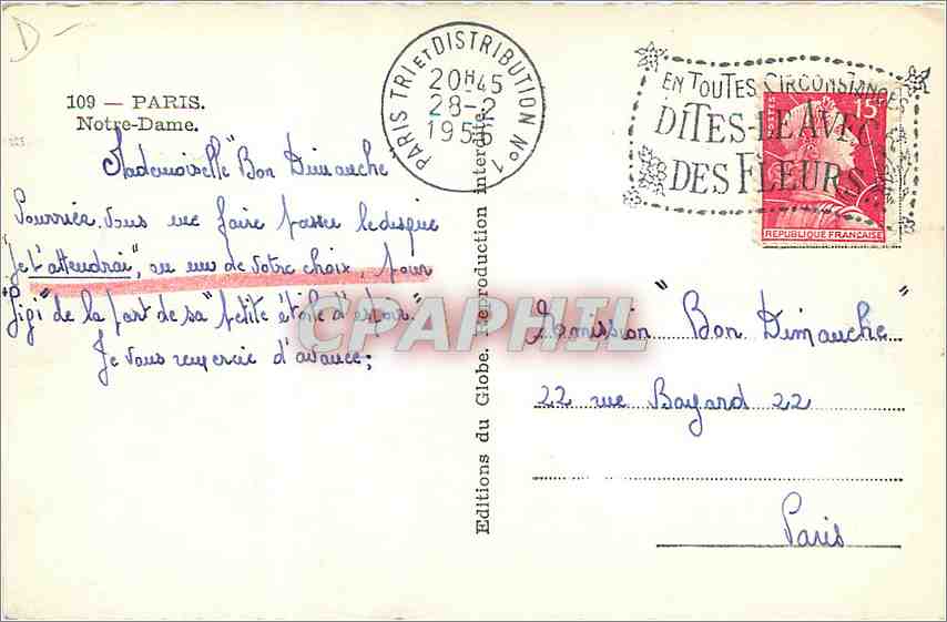 CPM Paris Notre Dame  — Verso