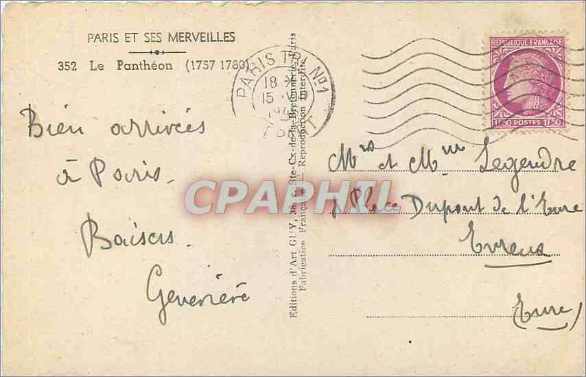 CPM Paris et ses Merveilles Le Pantheon Automobile — Rückseite