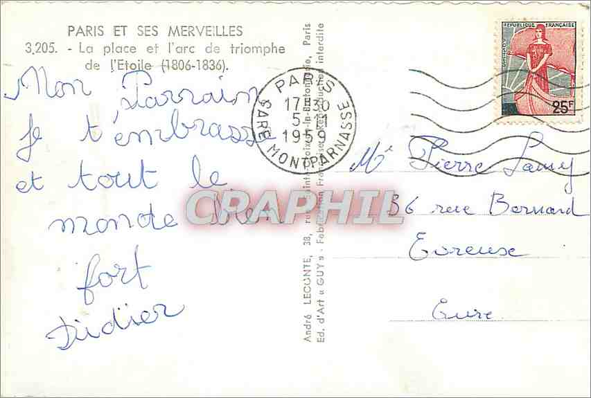 CPM Paris et ses Merveilles La Place et l'Arc de Triomphe de l'Etoile  — Rückseite