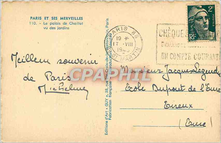 CPA Paris et ses Merveilles Le Palais de Chaillot vu des Jardins  — Rückseite