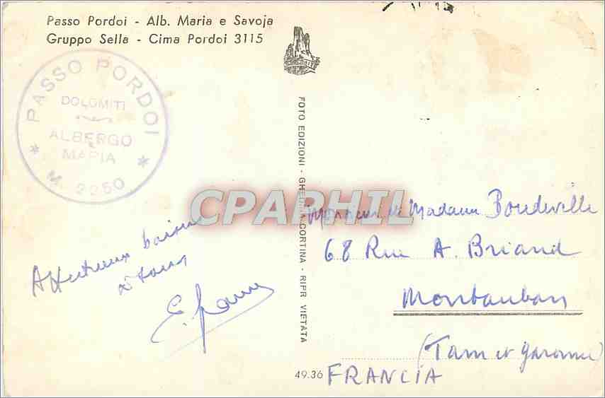 CPM Passo Pordoi Alb Maria e Savoia  — Rückseite