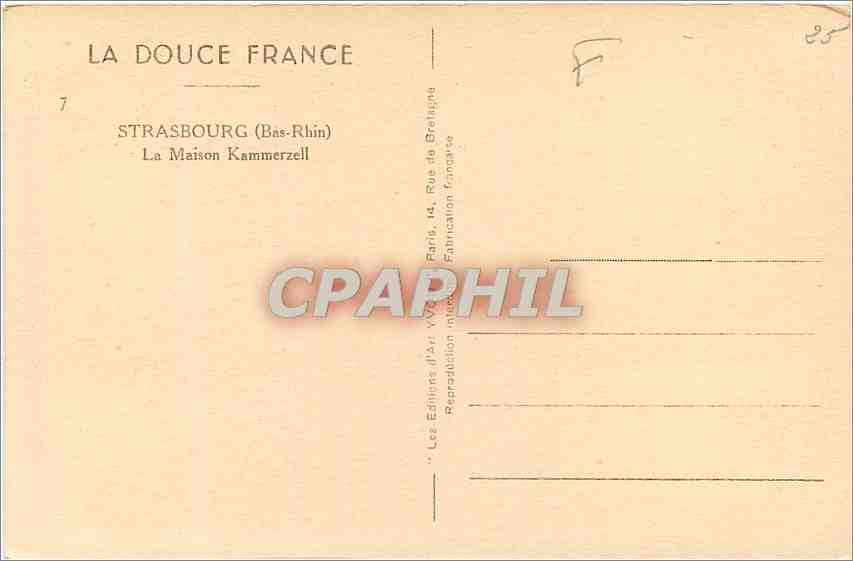 CPA Strasbourg Bas Rhin La Maison Kammerzell  — Verso