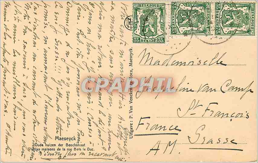CPA Maeseyck Ouda hulzen der Boscstraat Vieilles maisons de la rue Bois le Duc  — Back