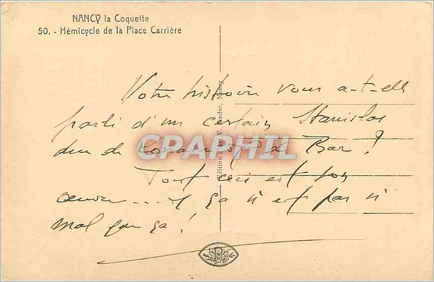 CPA Nancy Hemicycle de la Place Carriere  — Rückseite