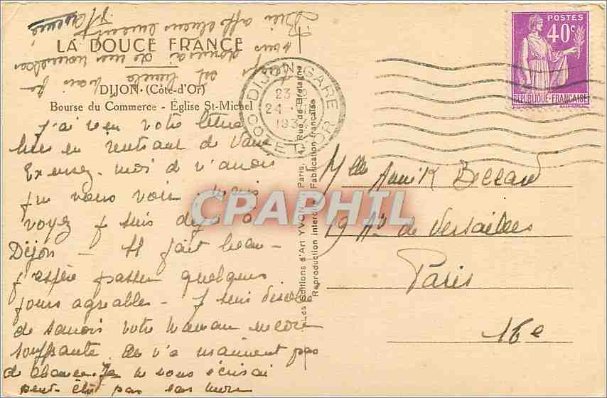 CPA Dijon Cote d'Or Bourse du Commerce Eglise St Michel  — Rückseite