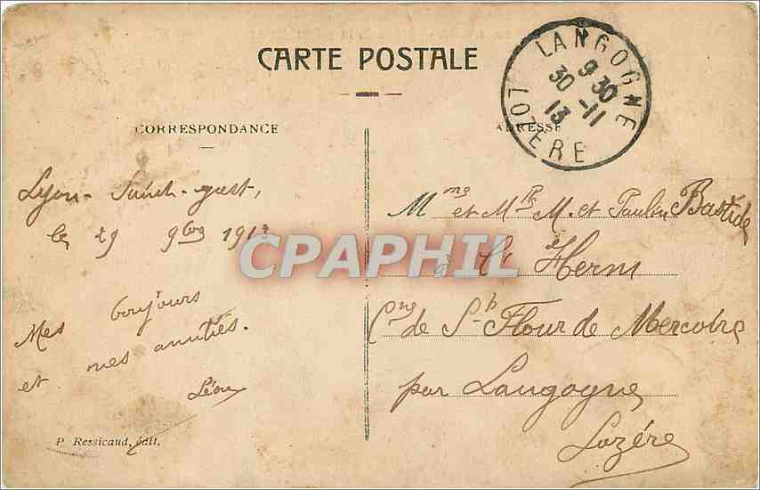 CPA Lyon Place de la Republique Tramway — Verso