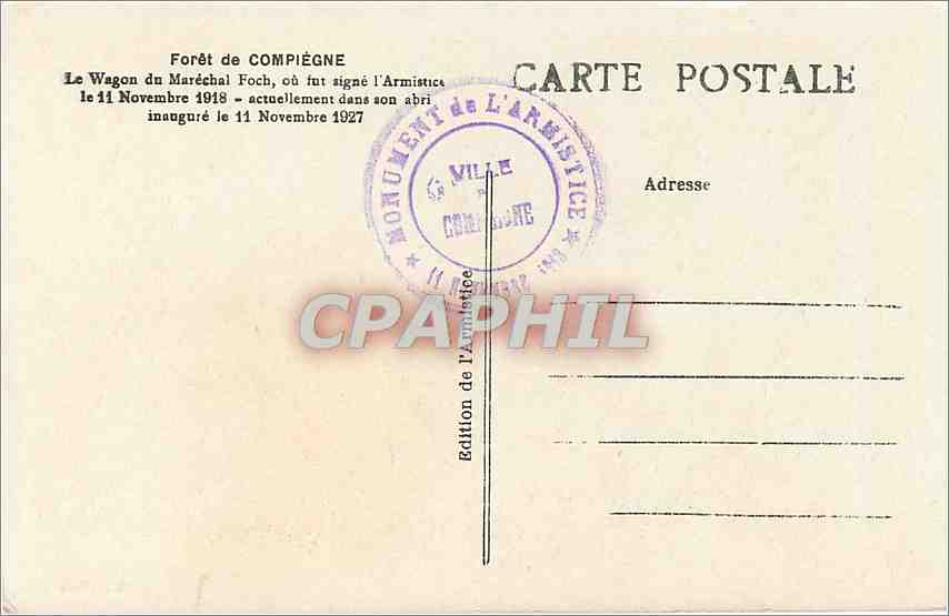Wagon du Maréchal Foch — Forêt de Compiègne — L'H, Paris — Rückseite