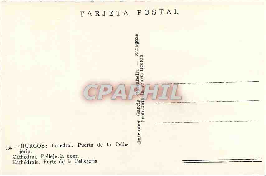 CPA Burgos Cathedrale Porte de la Pellejeria  — Rückseite