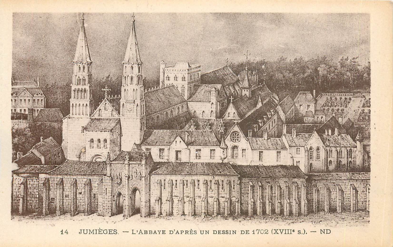 CPA Jumieges L'Abbaye d'Apres un Dessin de 1702 