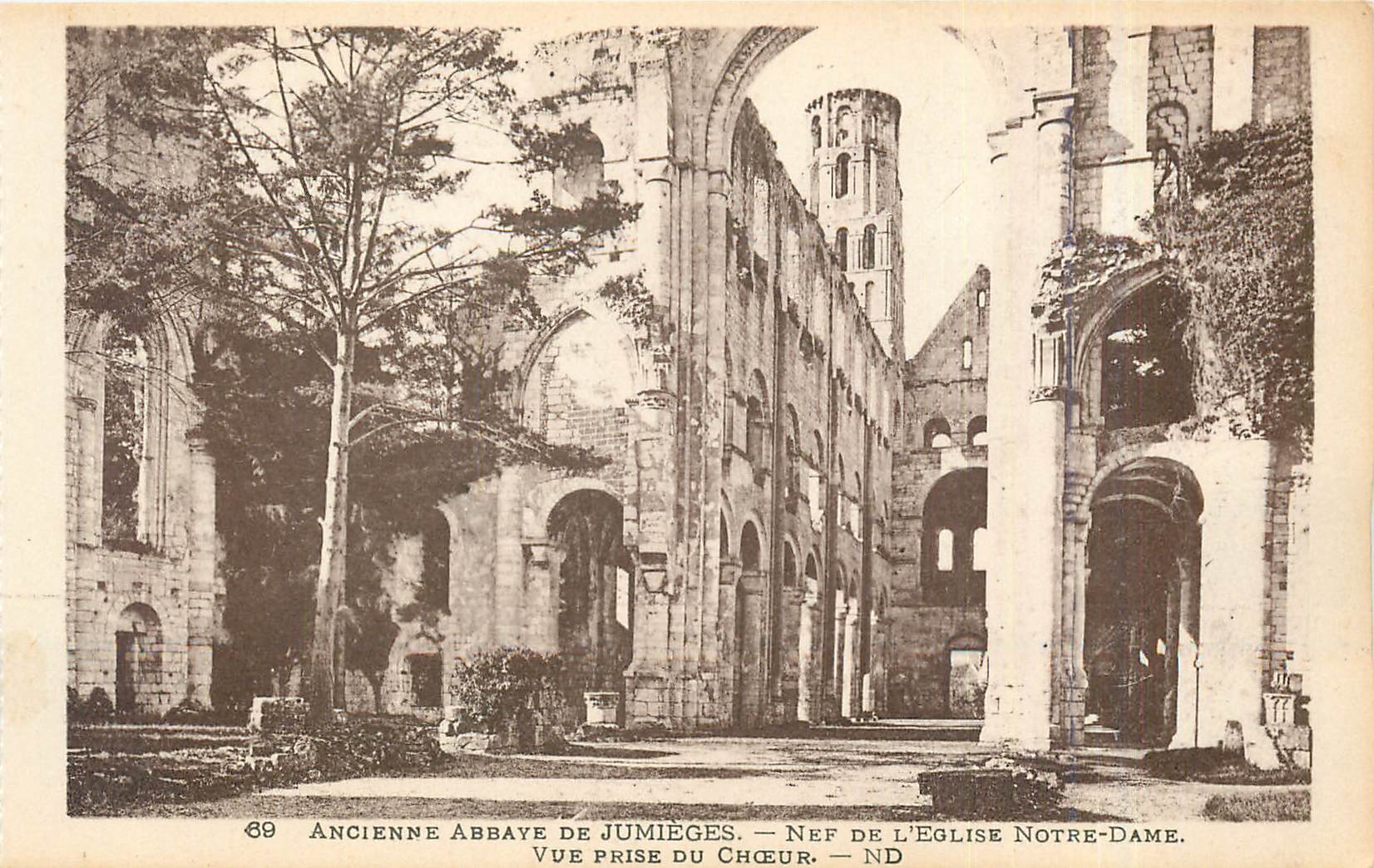 CPA Ancienne Abbaye de Jumieges Nef de l'Eglise Notre Dame Vue prise du Choeur 