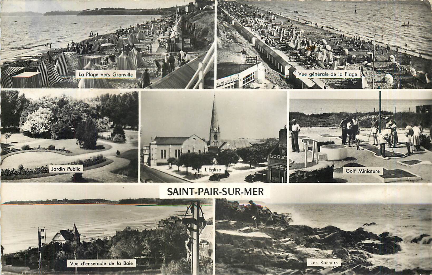 CPM Saint Pair sur Mer La plage vers Granville Jardin public Vue d'ensemble de la Baie Golf Les roch