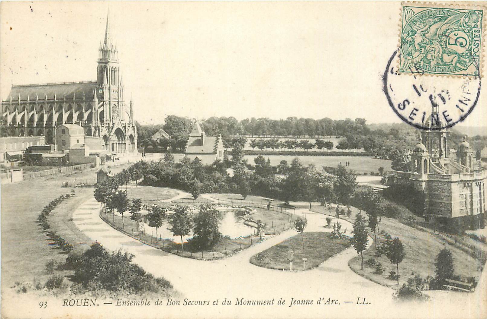 CPA Rouen Ensemble de Bou Secours et du Monument de Jeanne d'Arc 