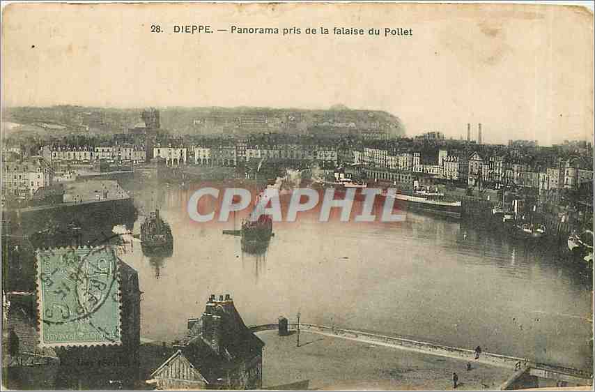 CPA Dieppe Panorama pris de la falaise du Pollet Bateaux