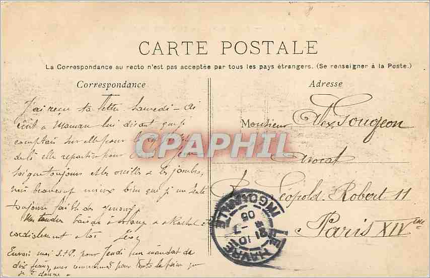 CPA Le Havre Place Gambetta et Bassin du Commerce Bateau Tramway — Rückseite