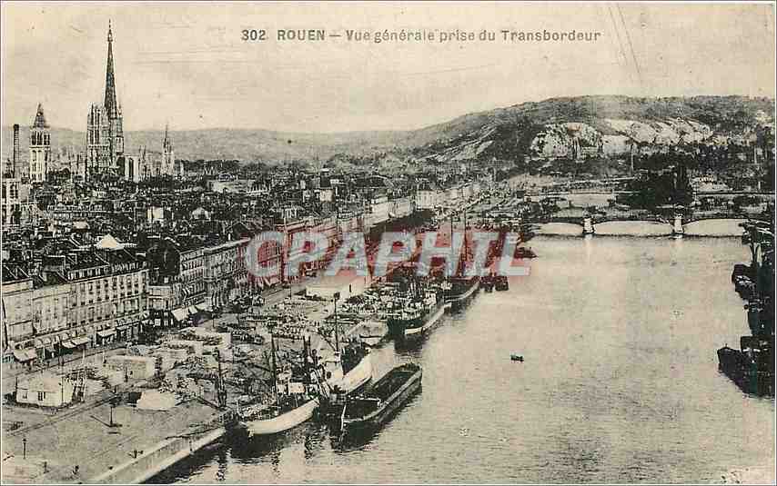 CPA Rouen Vue generale prise du Transbordeur Bateaux