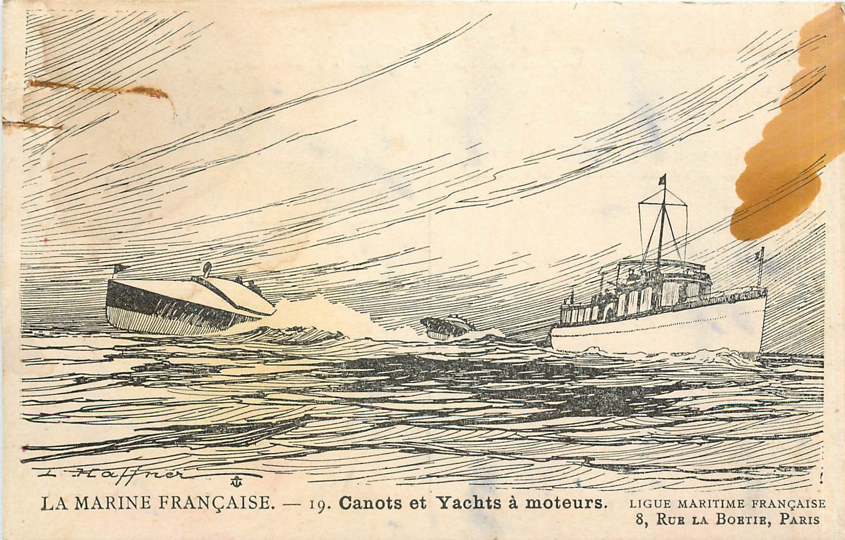 La Marine Française — 19. Canots et Yachts à moteurs — Ligue Maritime Française, 8, Rue La Boétie, Paris
