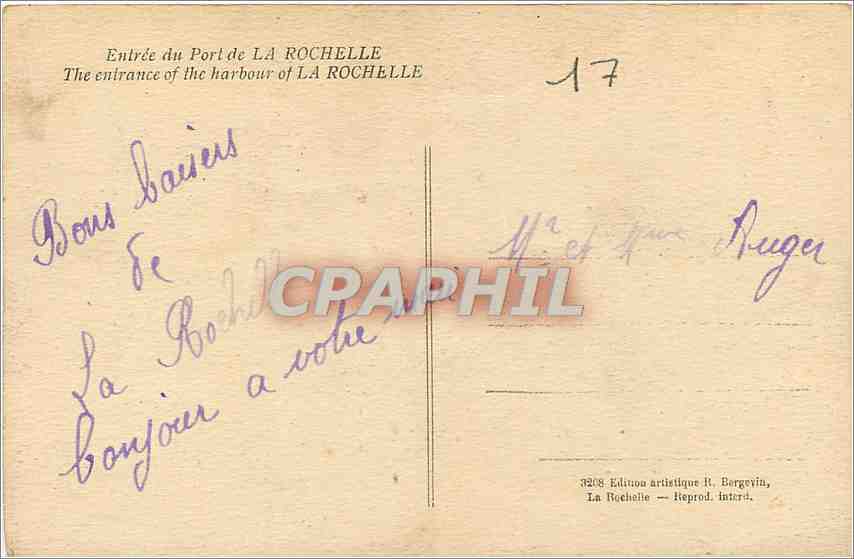 CPA Entree du Port de La Rochelle Bateaux — Verso