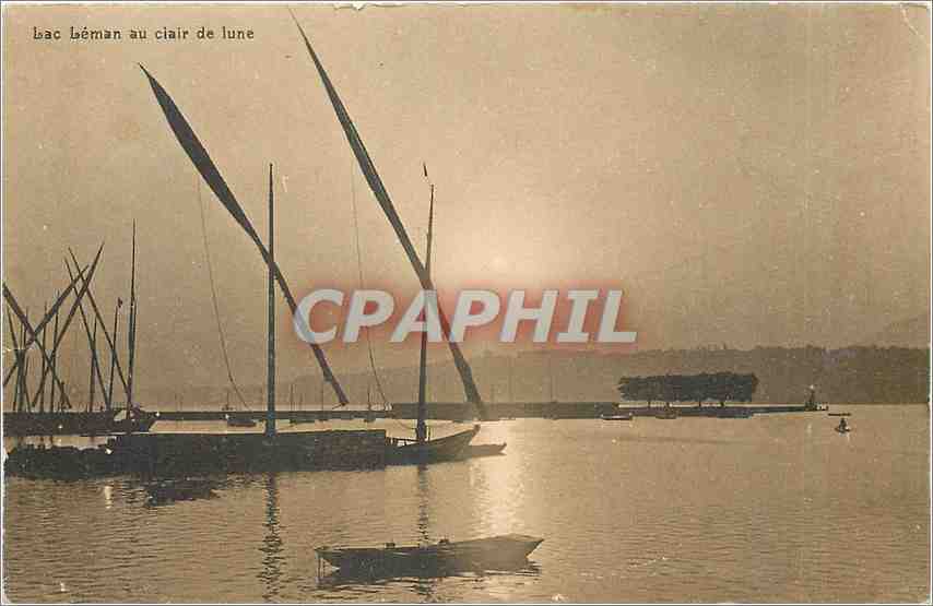 CPA Lac Leman au clair de lune Bateaux
