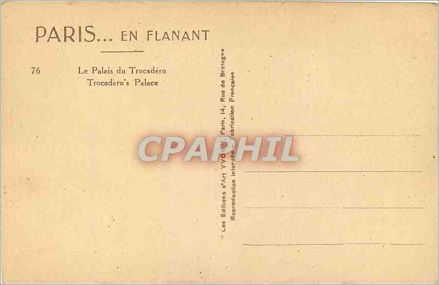 CPA Paris Le Palais du Trocadero  — Rückseite