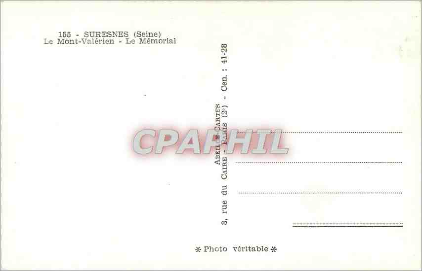 CPM Suresnes Seine Le Mont Valerien Le Memorial  — Rückseite