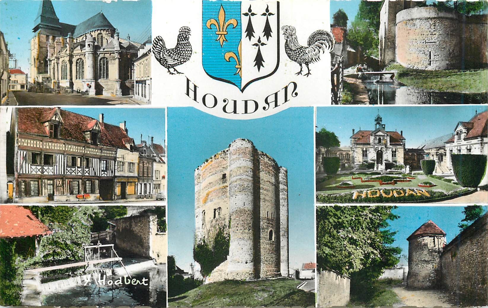 CPM Houdan Seine et Oise l'Eglise St Jacques Coq Poule