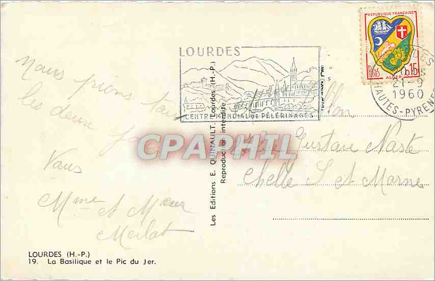 CPA Lourdes HP La Basilique et le Pic du Jer  — Verso
