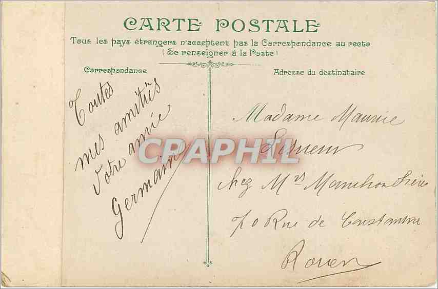 CPA Rouen La rue de l'Epicerie et la fleche de la Cathedrale  — Verso