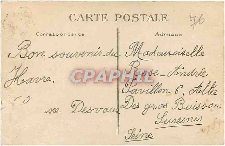 CPA Sainte Adresse le Pain de Sucre  — Rückseite