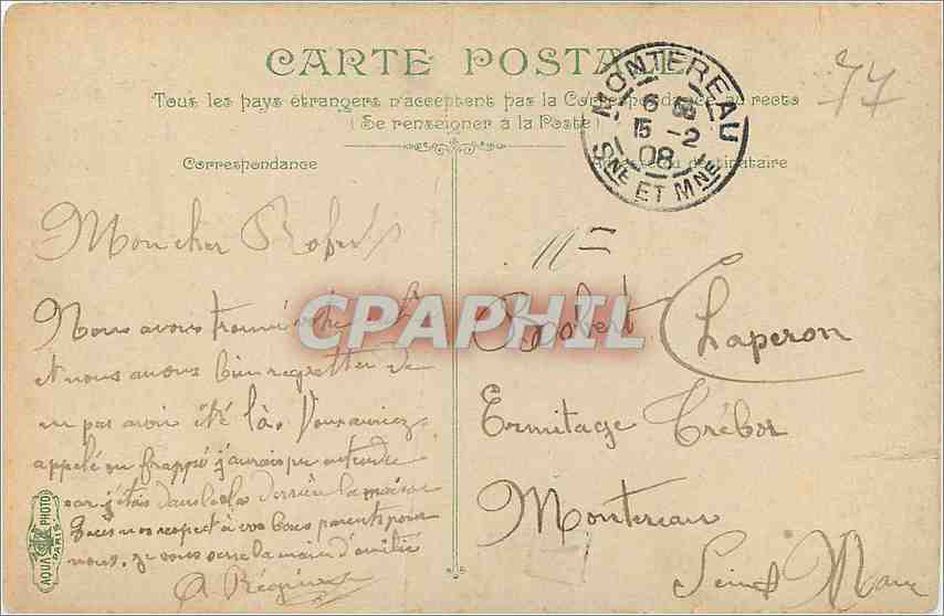 Fontainebleau — Le Palais, la Cour des Adieux — Éditeur : A. Bécl — Verso