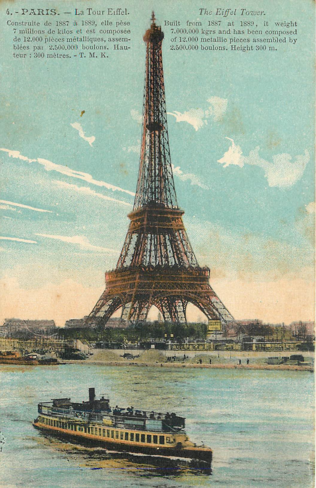 CPA Paris la Tour Eiffel Bateau Peniche