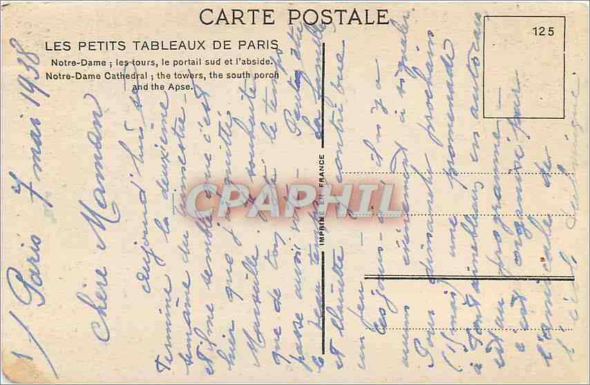 CPA Notre Dame les Tours le portail sud et l'Abside  — Rückseite