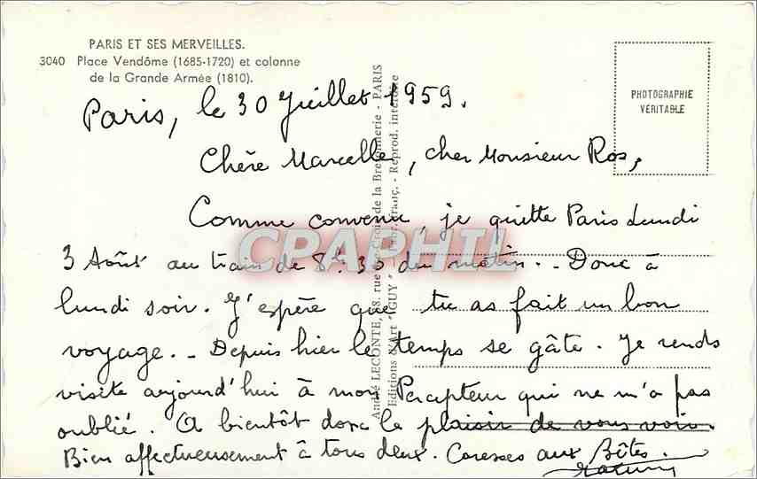 CPM Paris et ses Merveilles Place Vendome et colonne de la Grande Armee  — Verso