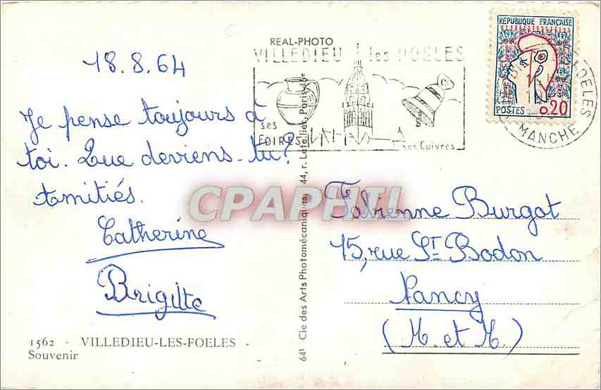 Villedieu-les-Poêles — vue panoramique avec lieux emblématiques — Cie des Arts Photomécaniques — Achterkant