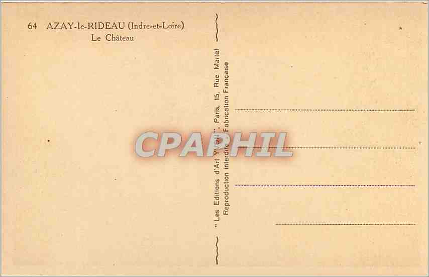 CPA Azay le Rideau Indre et Loire Le Chateau  — Rückseite