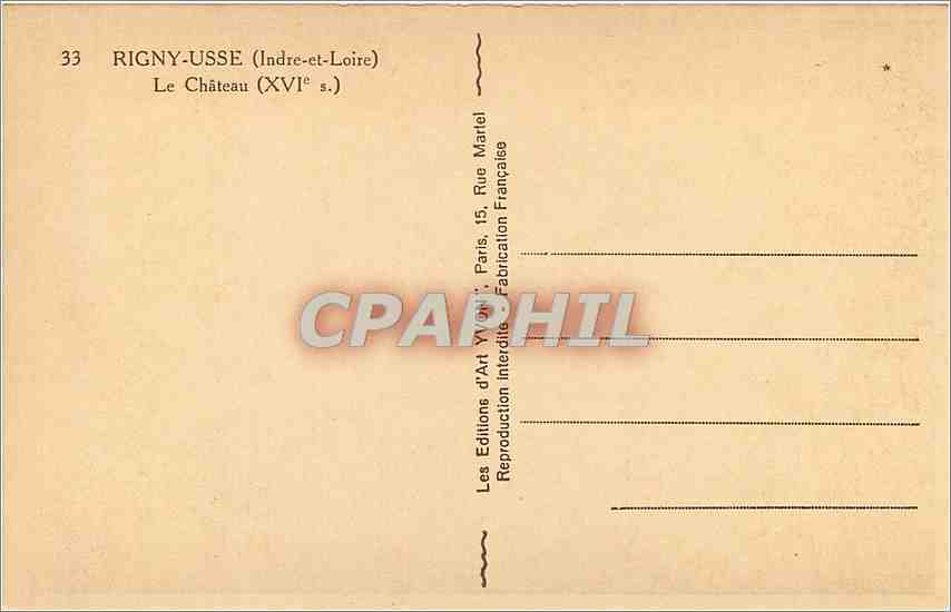 CPA Rigny Usse Indre et Loire Le Chateau  — Rückseite
