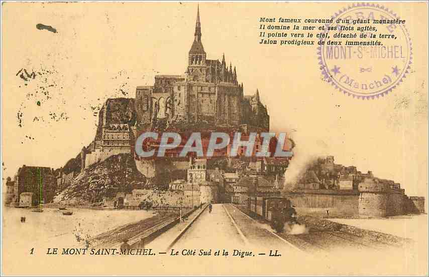 CPA Le Mont Saint Michel Le Cote Sud et la Digue Train