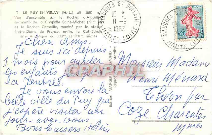 CPM Le Puy en Velay HL Vue d'Ensemble sur le Rocher d'Aiguillie  — Rückseite