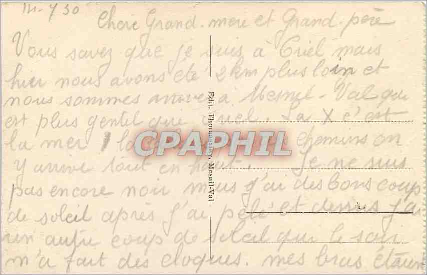 CPA Mesnil Val La Tour Talbot et les Falaises  — Rückseite
