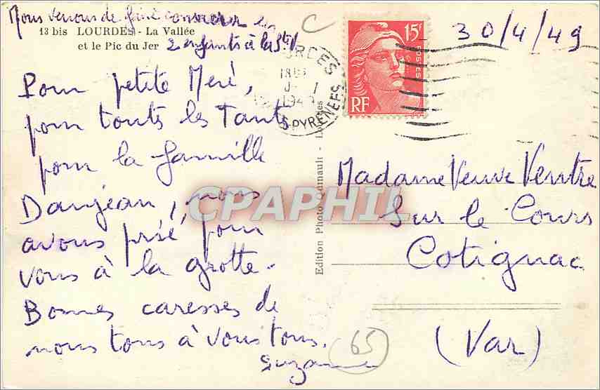 CPA Lourdes La Vallee et le Pic du Jer Moutons — Verso